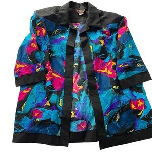 Vintage 80s Vintage Mr. MAX Bright Floral Open Front Kimono Jacket 20